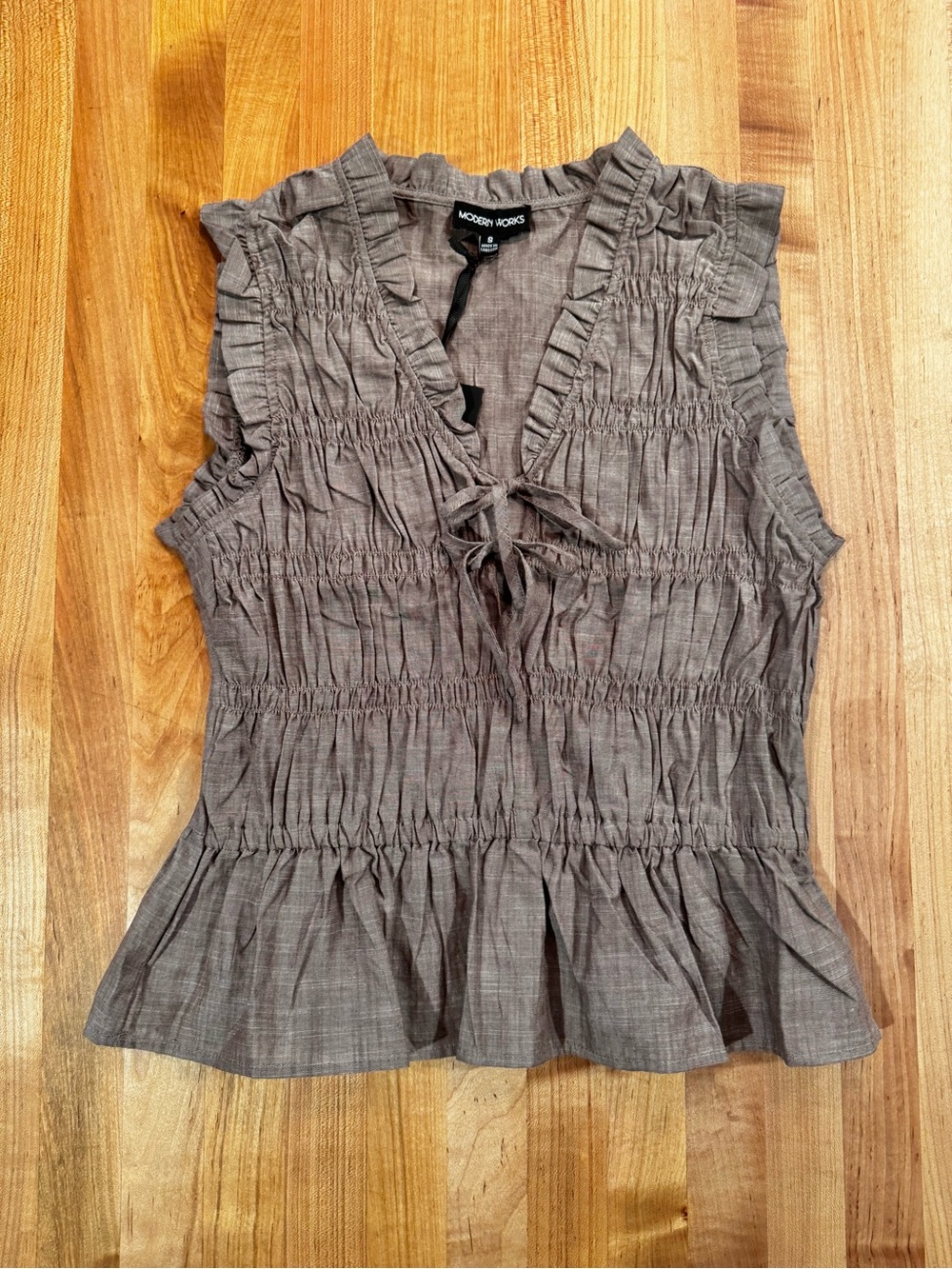 NWT Modern Works Ruched Tiered Ruffle Trim Blouse